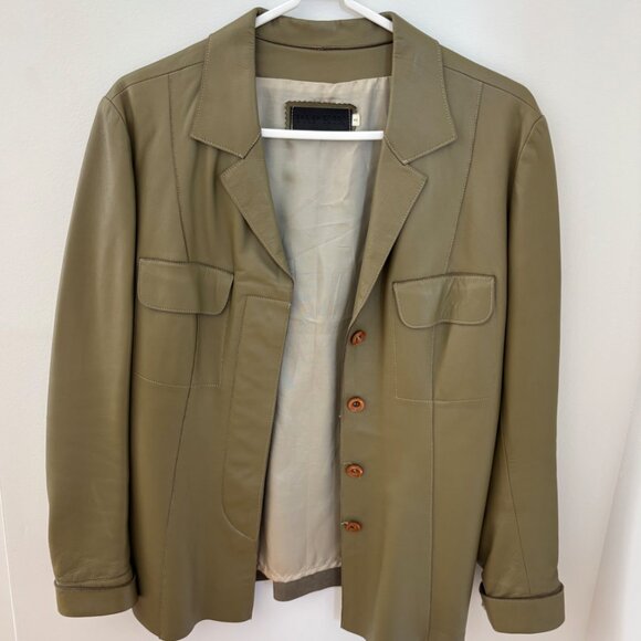 PAP'KIK Vintage 80-90's Olive Leather Jacket - Picture 1 of 3